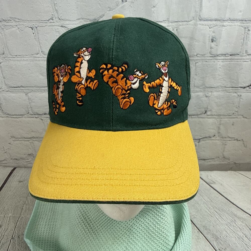 Vtg Disney Tigger Strap Back Hat Cap Green Winnie The Pooh Theme Park Youth Kids